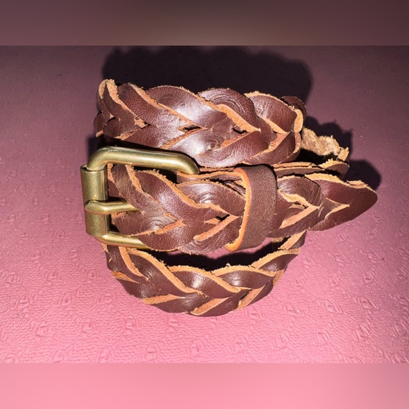 Brown Braided Leather Belt with Brass Buckle - Picture 2 of 8